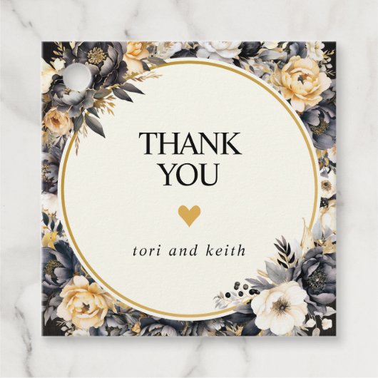 Cadeau Étiquettes de faveur florales noir et blanc (Devant)