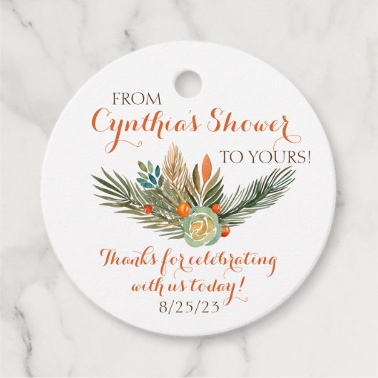 Cadeau Étiquettes de faveur florales orange, vert et marr (Devant)