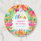 Cadeau Étiquettes de faveur rondes Flamant Tropical Luau  (Dos)