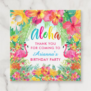 Cadeau Étiquettes de remerciement Aloha Luau Flamant Trop