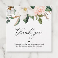 Étiquettes de remerciement Magnolia blanc et rose