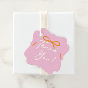 Cadeau Étiquettes de remerciement rose avec nœud orange