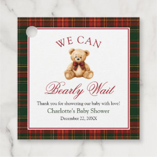 Cadeau Étiquettes pour Baby Shower Ourson Hiver Plaid Rou