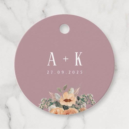 Cadeau Étiquettes préférées, Élégant monogramme rose flor (Devant)