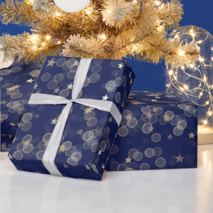 Cadeau Étoiles et points d'or sur papier d'enveloppement