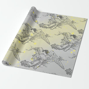 CADEAU ÉTOILES JAUNES ET ANGELS VOLANT PAPIER À LAVAGE