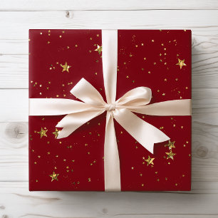 Cadeau Étoiles rouge et or Papier d'enveloppement céles