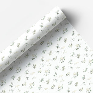 Cadeau Eucalyptus vert papier d'emballage de fleurs blanc