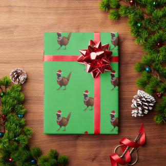 Cadeau Faisan sur du papier d'emballage de Noël vert