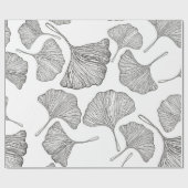 Cadeau Feuille Ginkgo Papier à envelopper. Noir et blanc (Plat)