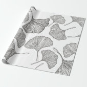 Cadeau Feuille Ginkgo Papier à envelopper. Noir et blanc (Déroulé)