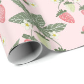 Cadeau Feuilles de fraises papier d'emballage rose et ver (Coin rond)