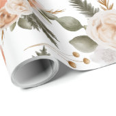 Cadeau Feuilles de papier d'emballage floral pêche (Coin rond)