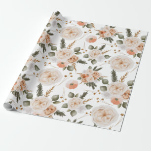 Cadeau Feuilles de papier d'emballage floral pêche