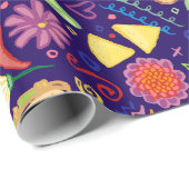 Cadeau Fiesta de taco sur le papier d'emballage bleu (Coin rond)