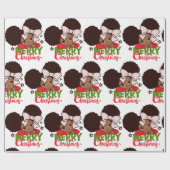 Cadeau Fille noire de Noël Afro Papier à envelopper (Plat)