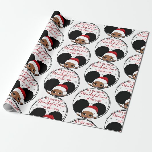 Cadeau Fille noire de Noël Afro Papier à envelopper (Déroulé)