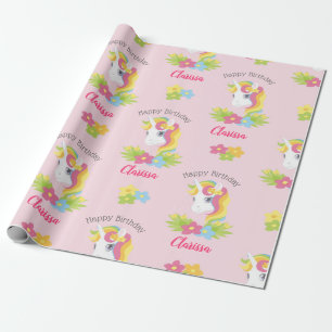 Cadeau Filles roses de papier d'emballage de licorne