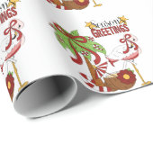 Cadeau Flamant rose de Noël Papier d'emballage de vacance (Coin rond)