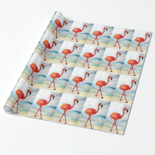 Cadeau Flamant rose rose Aquarelle Papier à enveloppement