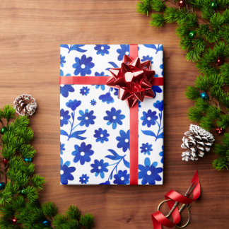 Cadeau Fleurs bleues Papier d'enveloppement Motif sans so