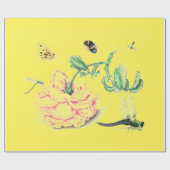 Cadeau FLEURS chinoises AVEC INSECTES PAPIER JAUNE EN WRA (Plat)