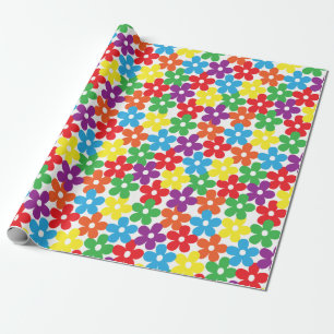 Cadeau Fleurs colorées sur le papier d'emballage blanc