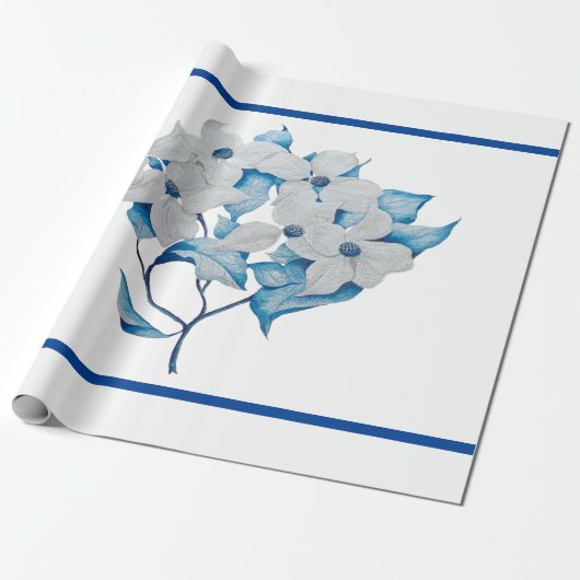 Cadeau Fleurs de bois de chien sur papier d'enveloppement (Déroulé)