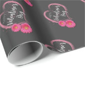 Cadeau Fleurs de coeur rose Papier d'enveloppement de la (Coin rond)