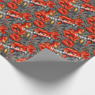 Cadeau Fleurs de pavot rouge Joyeux papier d'enveloppemen