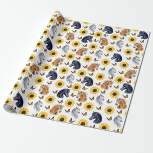 Cadeau Fleurs de soleil et chevaux Papier d'enveloppement