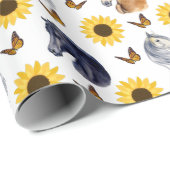 Cadeau Fleurs de soleil et chevaux Papier d'enveloppement (Coin rond)