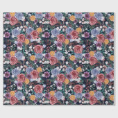 Cadeau Fleurs d'hiver foncées Yule Papier d'enveloppement (Plat)