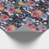 Cadeau Fleurs d'hiver foncées Yule Papier d'enveloppement (Coin)