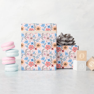 Cadeau Fleurs douces & Petits Coeurs Envelopper Papier Ro