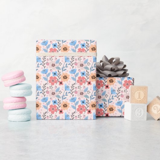 Cadeau Fleurs douces & Petits Coeurs Envelopper Papier Ro (Baby Shower)