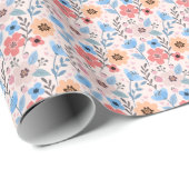 Cadeau Fleurs douces & Petits Coeurs Envelopper Papier Ro (Coin rond)