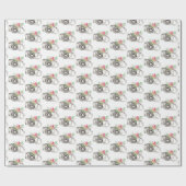 Cadeau Fleurs et caméra sur papier d'emballage blanc (Plat)