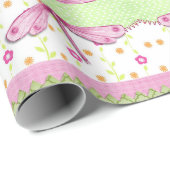 Cadeau Fleurs et libellules roses enveloppant du papier (Coin rond)