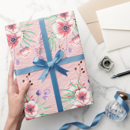 Cadeau Fleurs Rose Pêche sur un Papier à Texture Grosse P (Cadeaux)
