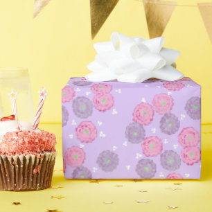 Cadeau Fleurs roses et violettes sur du papier d'emballag