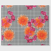 Cadeau Fleurs roses orange B/W Papier d'enveloppement à c (Plat)