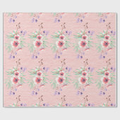 Cadeau Fleurs roses pêche sur un papier à texture rugueus (Plat)