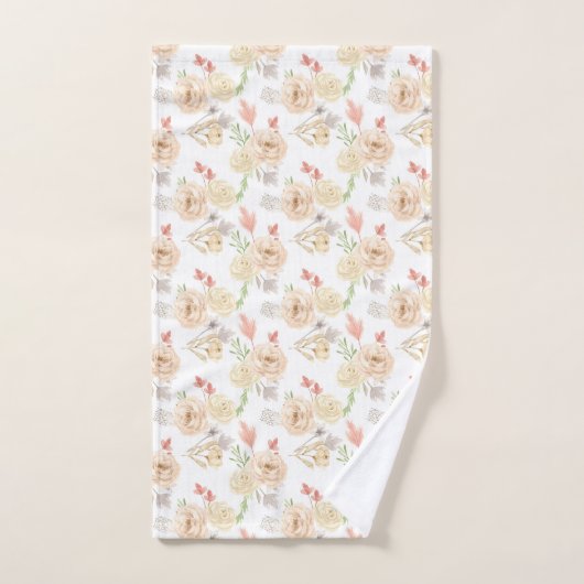 Cadeau floral tendance crème pêche blanc Boho (Serviette à main)
