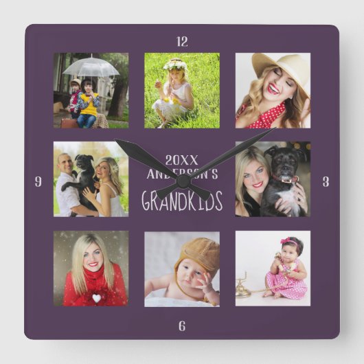 Cadeau fotocollage oma en opa vierkante klok (Voorkant)