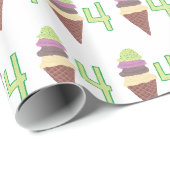 Cadeau Four Scoops Ice Cream 4 Anniversaire Papier (Coin rond)