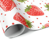 Cadeau Fraises et points papier d'emballage motif (Coin rond)