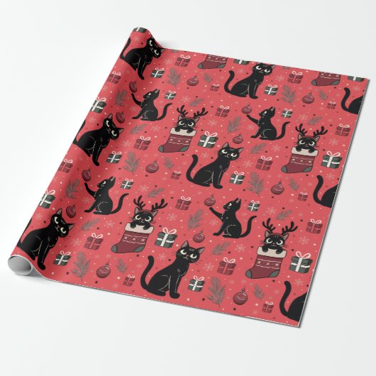 Cadeau Funny Black Cats Papier à envelopper Noël (Déroulé)