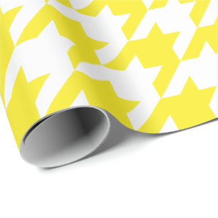 Cadeau Grand papier d'emballage de pied-de-poule jaune et