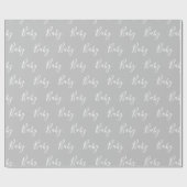 Cadeau Gris Bébé Script Élégant Bébé Papier enveloppant (Plat)